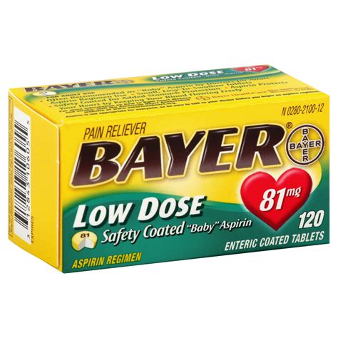 Bayer Aspirin Low Dose Safety Coated Baby 81 Mg Tablets 120 Tablets