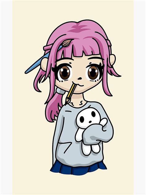 Cute Anime Artist Girl Pink Hair Poster By Studio 72 Redbubble