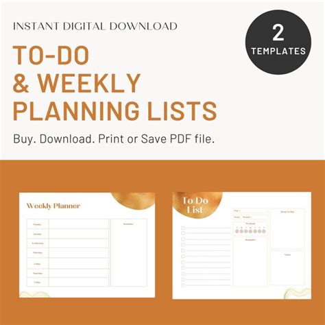 Printable To Do List Weekly Planner Instant Digital Pdf Etsy