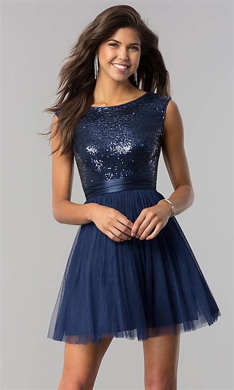 Navy Blue Short Homecoming Dress With Sequin Bodice Homecoming Dresses Short Lace Bridesmaid