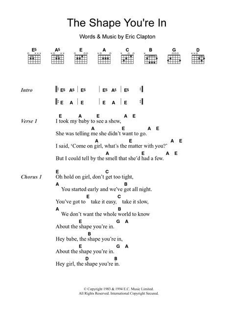 We're going out on our first date. The Shape You're In by Eric Clapton - Guitar Chords/Lyrics ...