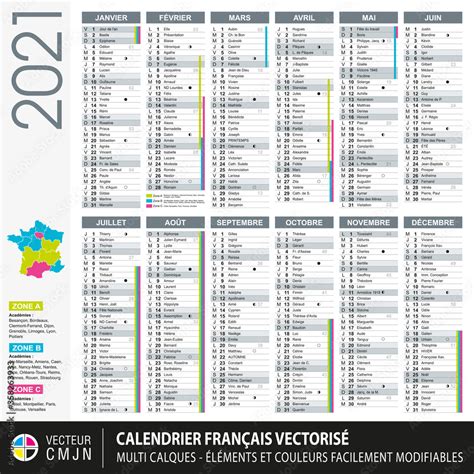 Calendrier Français 2021 Avec Vacances Scolaires Noms Des Saints Du
