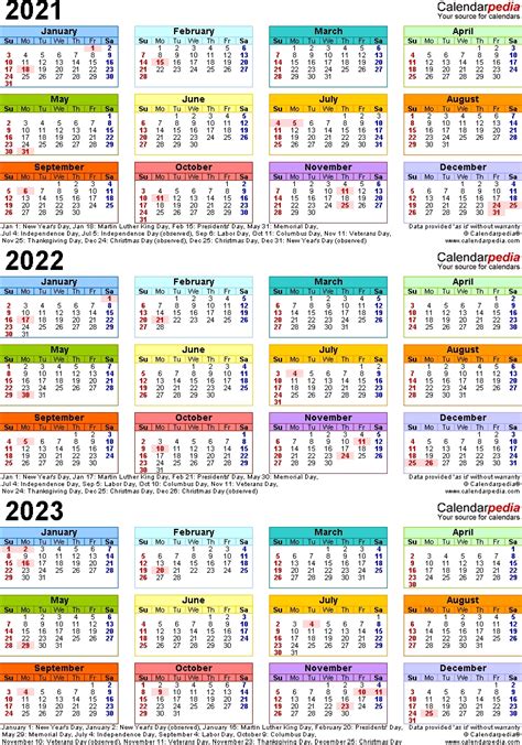 Our 2024 calendars templates (pdf, excel and jpg). 3 Year Calendars 2021 2022 2023 Free Printable | Calendar Template Printable