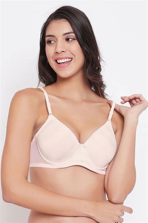 Buy Padded Underwired Full Cup Striped T Shirt Bra In Beige Online India Best Prices Cod