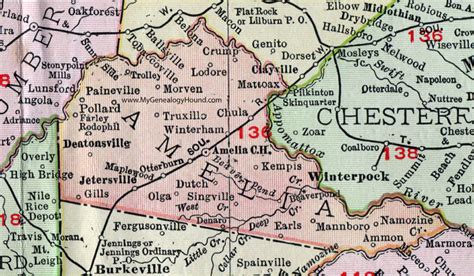Amelia County Virginia Map 1911 Rand Mcnally Amelia Court House