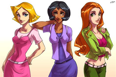 Safebooru 3girls Alex Totally Spies Black Hair Blonde Hair Blue Eyes Breasts Cleavage Clover