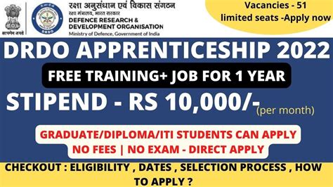 Drdo Free Training And Internship Stipend Up To 10000 Btech