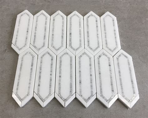 Thassos White And White Carrara Elongated Hexagon Polished Marble Mosaic Tile