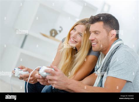Young Couple Playing Video Games Stock Photo Alamy