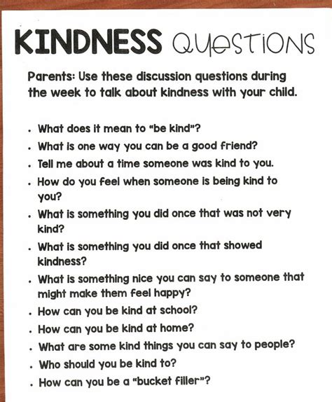 Kindness Questions - Use these discussion questions to talk about ...