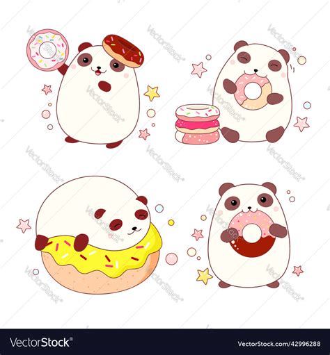 Set Of Cute Little Pandas With Donuts Collection Vector Image