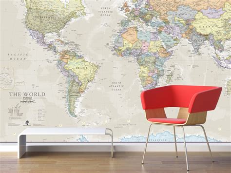 Giant World Map Mural Classic Home Decor Living Room Etsy
