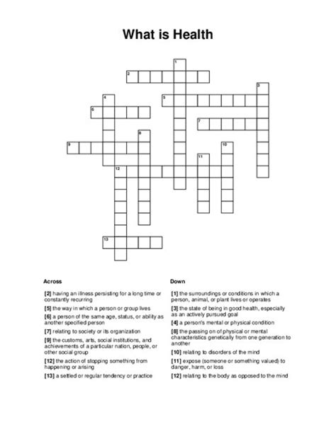 What Is Health Crossword Puzzle