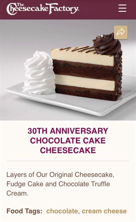 30th Anniversary Chocolate Cake Cheesecake Cheesecake Factory