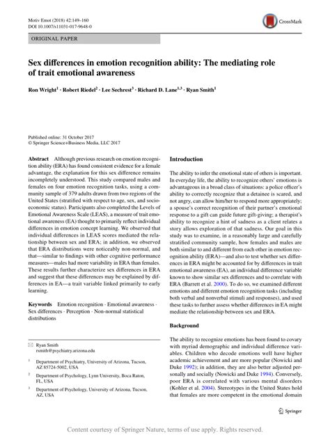 sex differences in emotion recognition ability the mediating role of trait emotional awareness