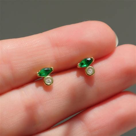 Green Stone Stud Earringssilver Dainty Studs Gold Delicate Etsy