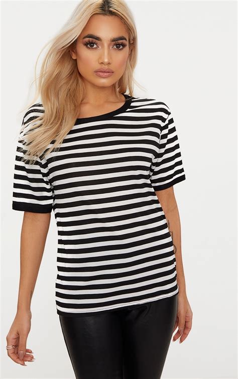black contrast stripe fitted t shirt tops prettylittlething usa
