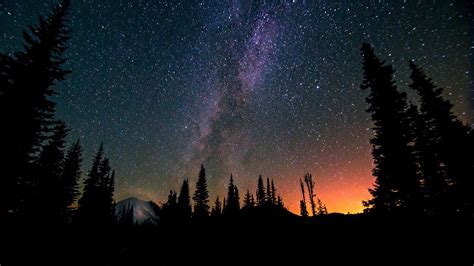 Wallpaper Trees Landscape Forest Mountains Night Galaxy Nature