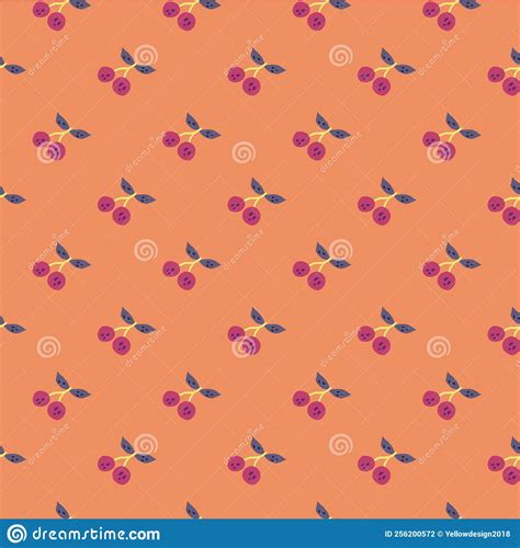 Hand Drawn Cherry Berries And Leaves Seamless Pattern Hand Drawn