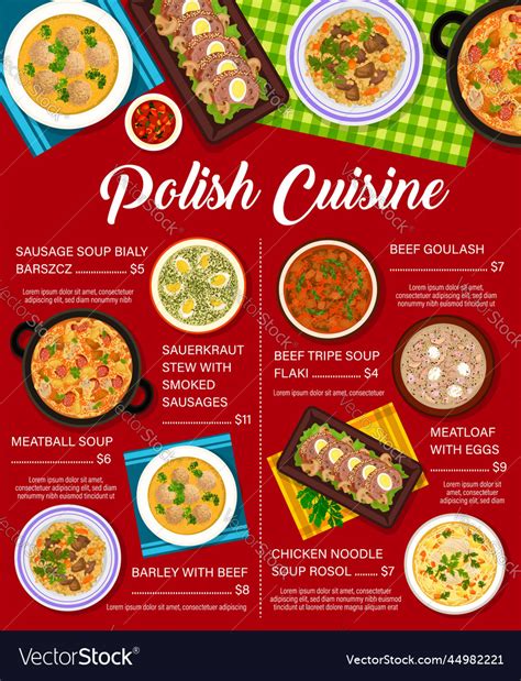 Polish Food Poland Cuisine Lunch Or Dinner Dishes Vector Image