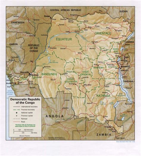 Detailed Relief And Political Map Of Congo Democratic