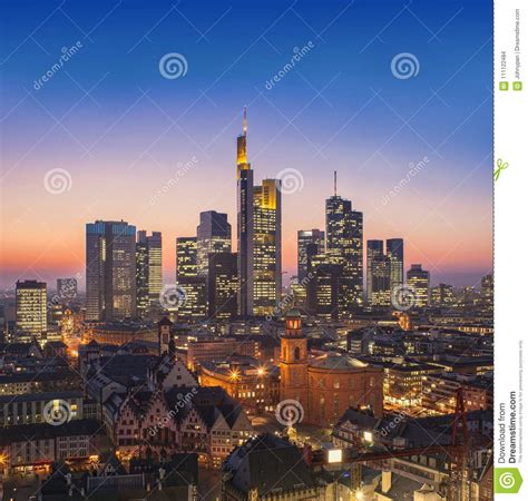 Frankfurt Am Main Cityscape At Night Stock Photo Image Of Downtown