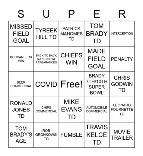 Super Bowl Lv Bingo Card