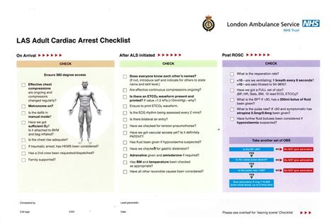 Nhs Checklist Las Master Checklist For Adult Cardiac Arrest