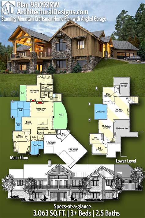 Stunning Mountain Craftsman Home Plan With Angled Garage 95092rw