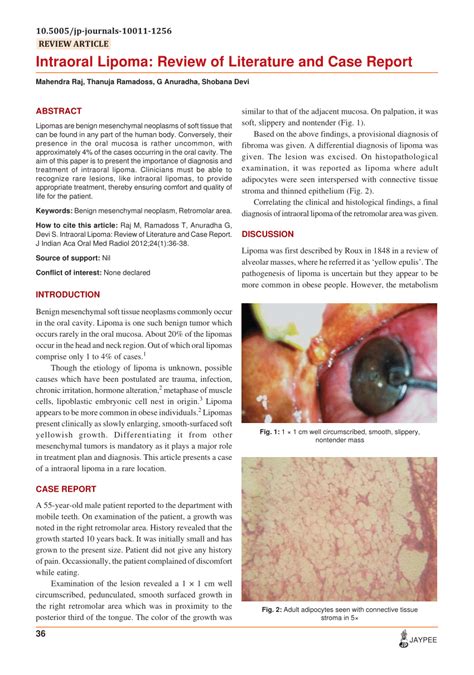 Pdf Intraoral Lipoma Review Of Literature And Case Report