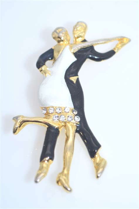 Dancing Couple Brooch Black And White Enamel 1920s Etsy White