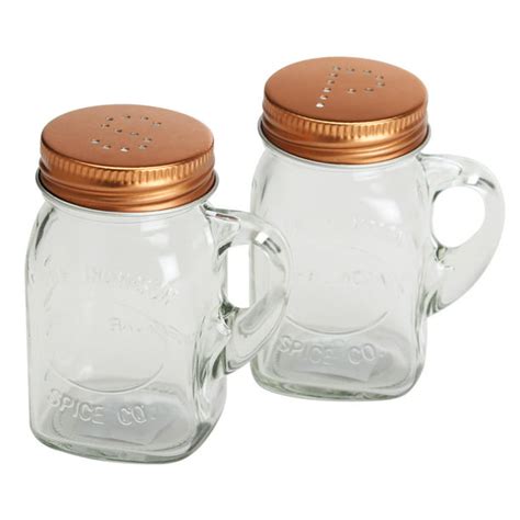 Olde Thompson 3771 03 Mason Jar Salt And Pepper Shaker Set Copper Lids