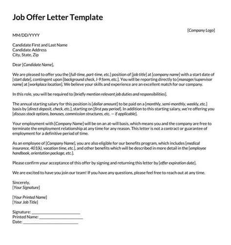 Formal Job Offer Letter Example