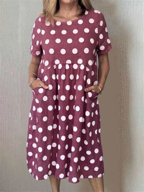 women polka dots pockets casual summer women dress roselinlin