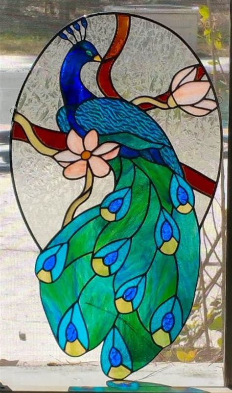 Stained Glass Peacock Panel Etsy