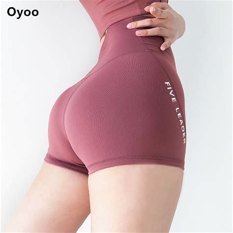oyoo high waist letter print yoga shorts compression tummy control gym shorts women navy