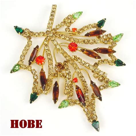 Spectacular Hobe Figural Leaf Brooch With Gorgeous Autumnal Colored