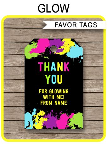 neon glow party favor tags editable   tags
