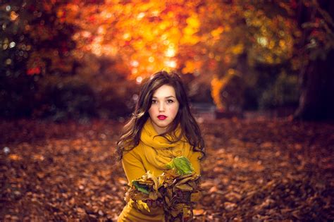 Wallpaper Sunlight Forest Fall Leaves Women Outdoors Photography