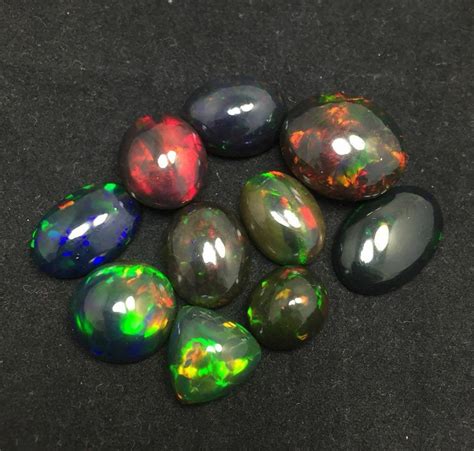 Natural Ethiopian Black Opal Gemstone 10 Pcs Beautiful Fire Etsy Uk