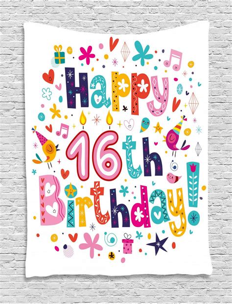 16th Birthday Tapestry Wall Hanging Decoration For Room 2 Sizes
