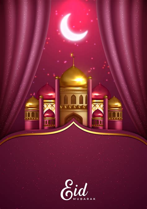 eid mubarak pink  mosque greeting card