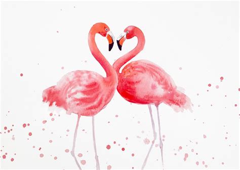 Flamingo Heart Two Pink Flamingos Love Romantic Tropical Birds Flamingo Artwork Valentine