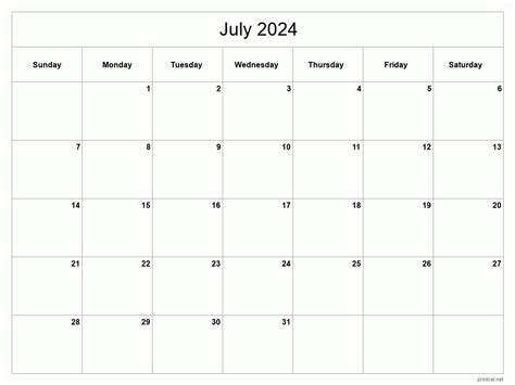 July 2023 July 2024 Printable Calendar 2024 Calendar Printable