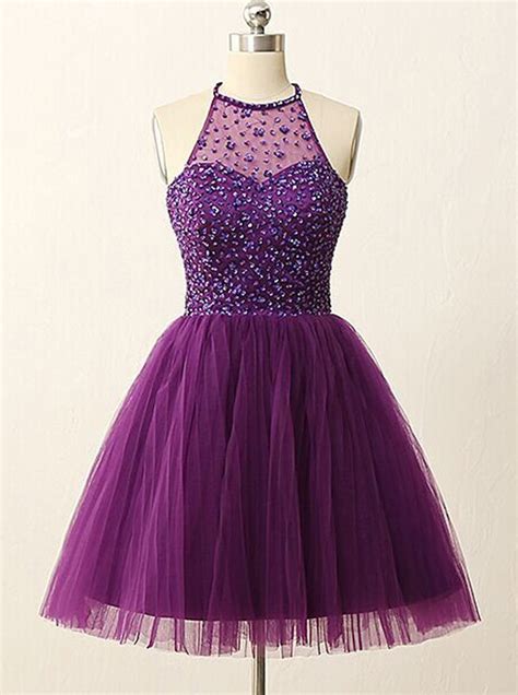 Beautiful Purple Short Prom Dress Backless Prom Dresses
