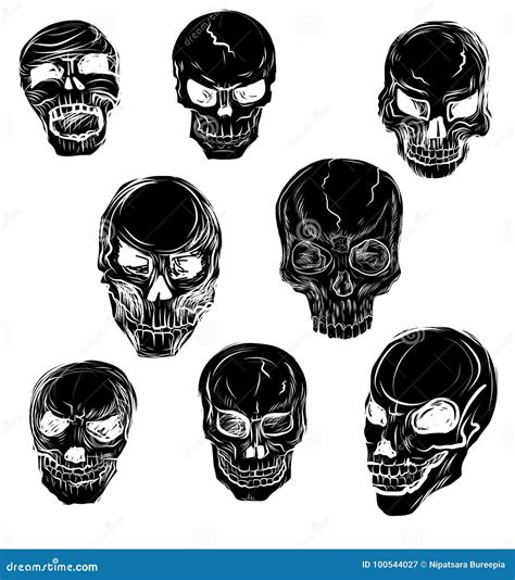 Hand Drawn Skull Vector Setsticker Skull Tattoosketch Style Skull