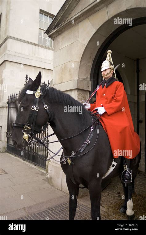 A Mounted Trooper Of The Household Cavalry Standing Guard At The