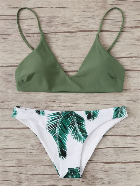 Random Leaf Print Mix And Match Bikini Set Sheinsheinside Tropical