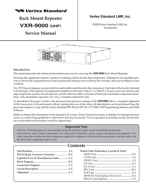 Vertex Standard Vxr 9000 Service Manual Pdf Download Manualslib