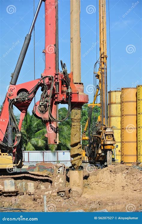 Bore Pile Rig Auger At The Construction Site Drilling Wells Royalty